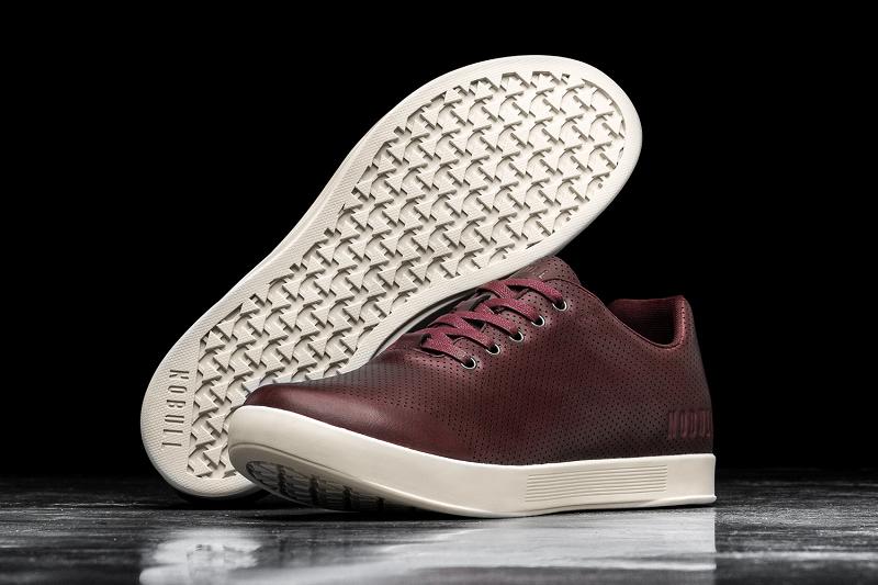 Burgundy Nobull Burgundy Leather Men's Trainers | CA K1410O